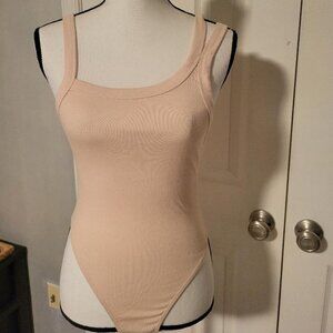 NWT ZARA Ribbed Square-Neck Multi-Strap Nude/Beige Bodysuit Size Medium (M)